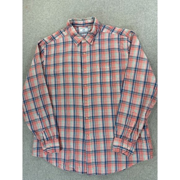 Southern Tide Linen/Cotton Plaid Long Sleeve Button Down Shirt (Men's XL) Pink - Picture 1 of 11